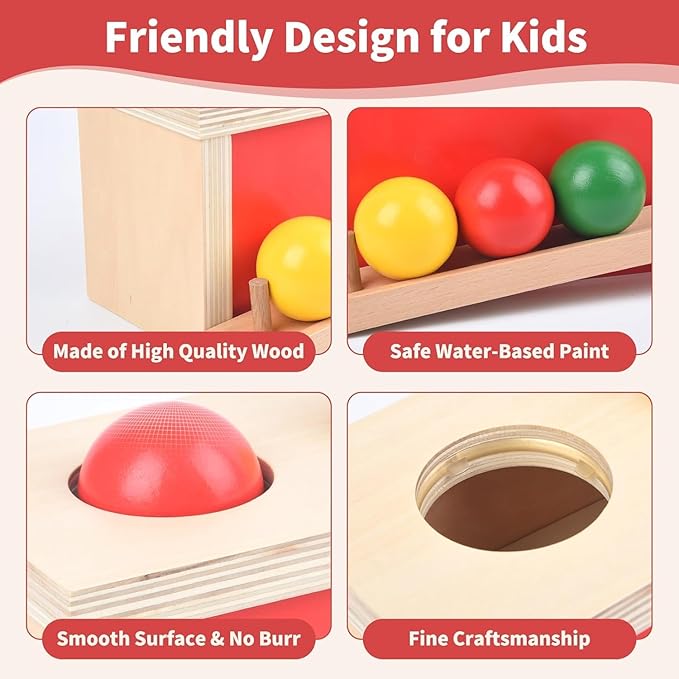 Montessori Object Permanence Box for Baby 6 Months+,Wooden Ball Drop Toy, Early Learning Activity, Educational Cause and Effect Game, Developmental Gift for Boys Girls