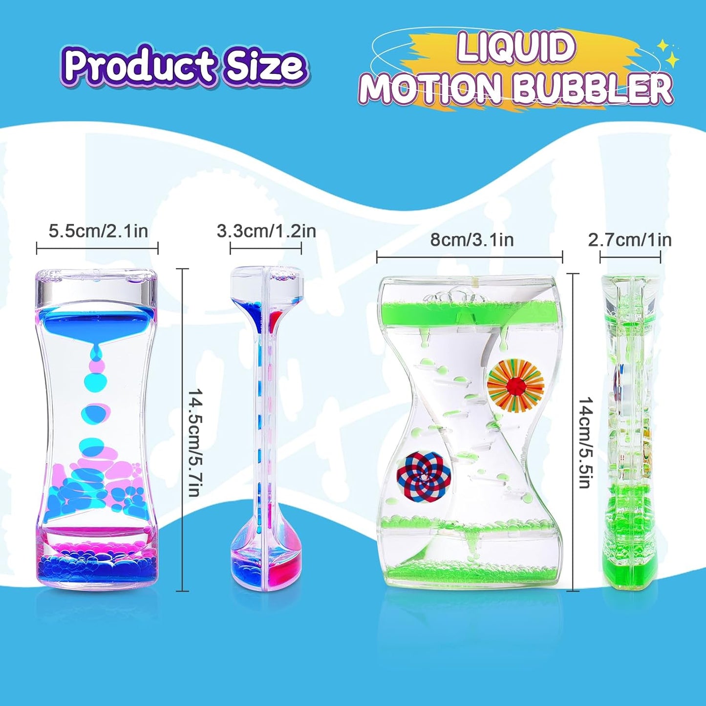 3Pack Liquid Motion Bubbler Timer for Caliming Sensory Toys, Autism Toys,Fidget Toy, Children Activity, Desk Toys,Novelty Gifts,Holiday Stocking Stuffers, ADHD Office Home Desk Toys Decorations