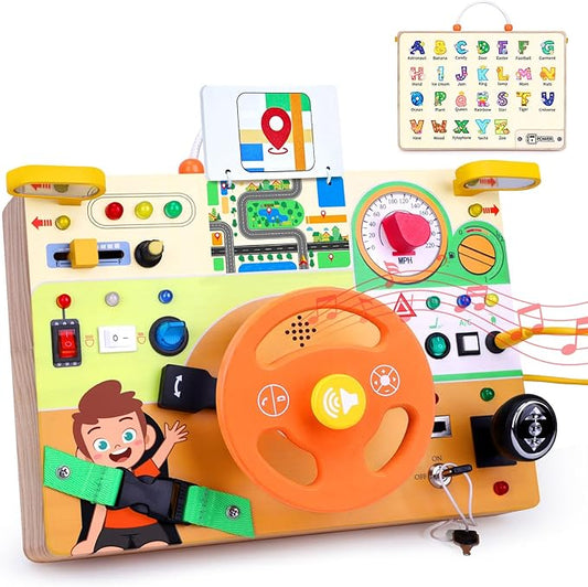 Hoarosall Busy Board,Montessori Toys for 1-3 Year Old Boys & Girls,Travel Activities for Toddlers,Sensory Toy for Kids with Autism,Perfect Christmas Birthday Gift Idea (Busy Board v6)