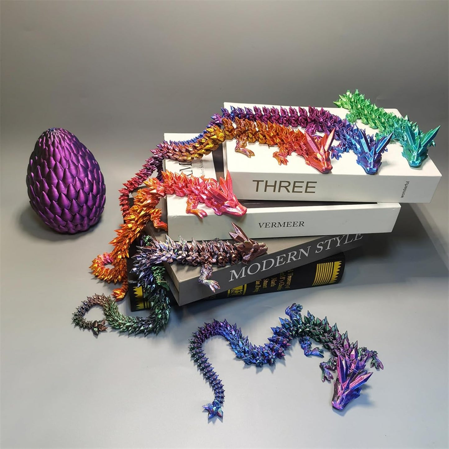 12inch 3D Printed Dragon Egg,Mystery Crystal Dragon Fidget Toys,Articulated Dragon,Home Desk Decor Easter Surprise Dinosaur Eggs,Adults Fidget Toys for Autism/ADHD (Rainbow)