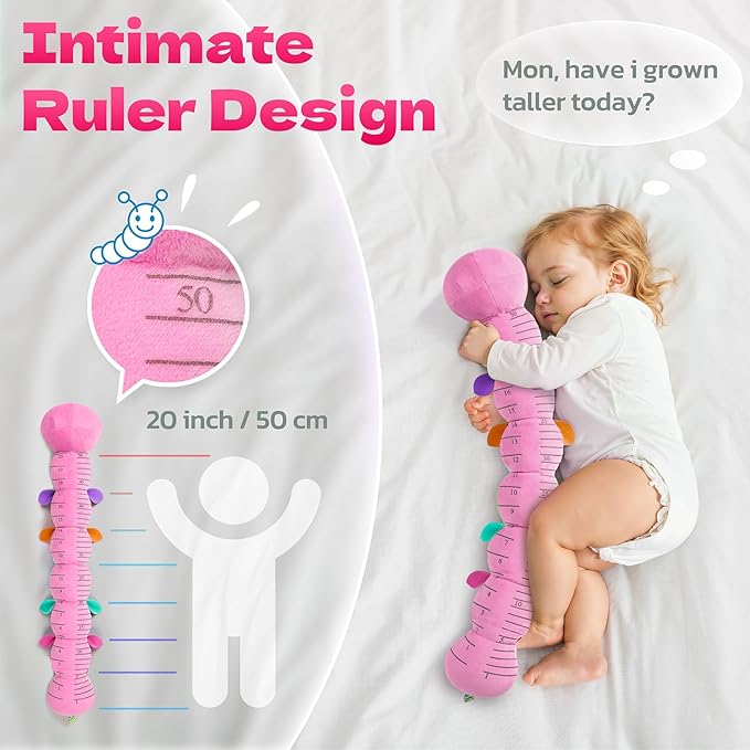 HEMRLY Baby Gifts Toys, Sensory Toy 0-6 Months, Musical Stuffed Caterpillar Plush with Soft Teether, Rattle for Tummy Time, Infant Car Seat Toy for 0-3-6-12 Month Boys Girls Gifts - Spotted Pink
