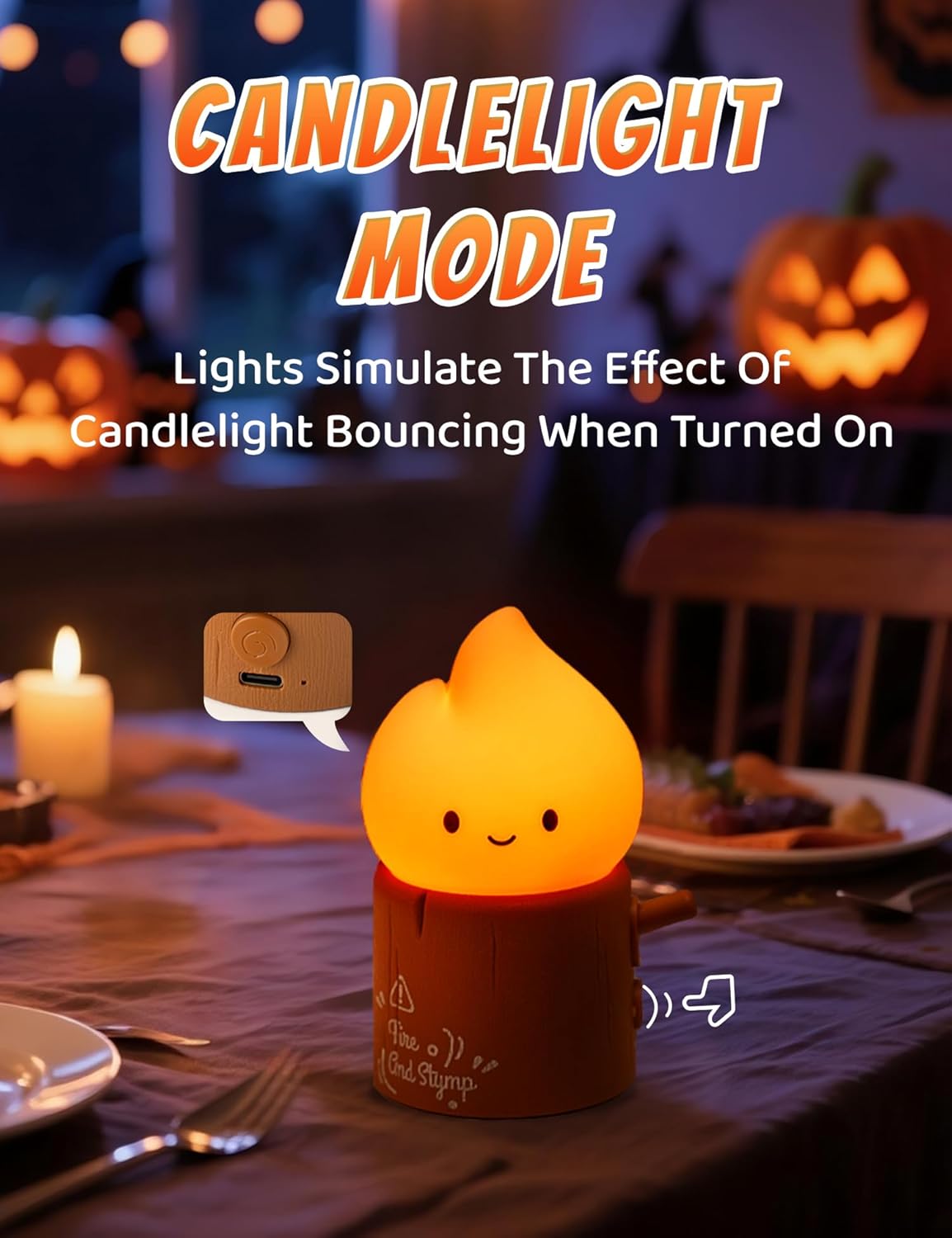 Halloween Candles Light for Kids, Electronic LED Flameless Candle, Cute Emotional Support Flame Night Lamp, Mood Candlelight for Halloween Christmas Birthday Party Decor