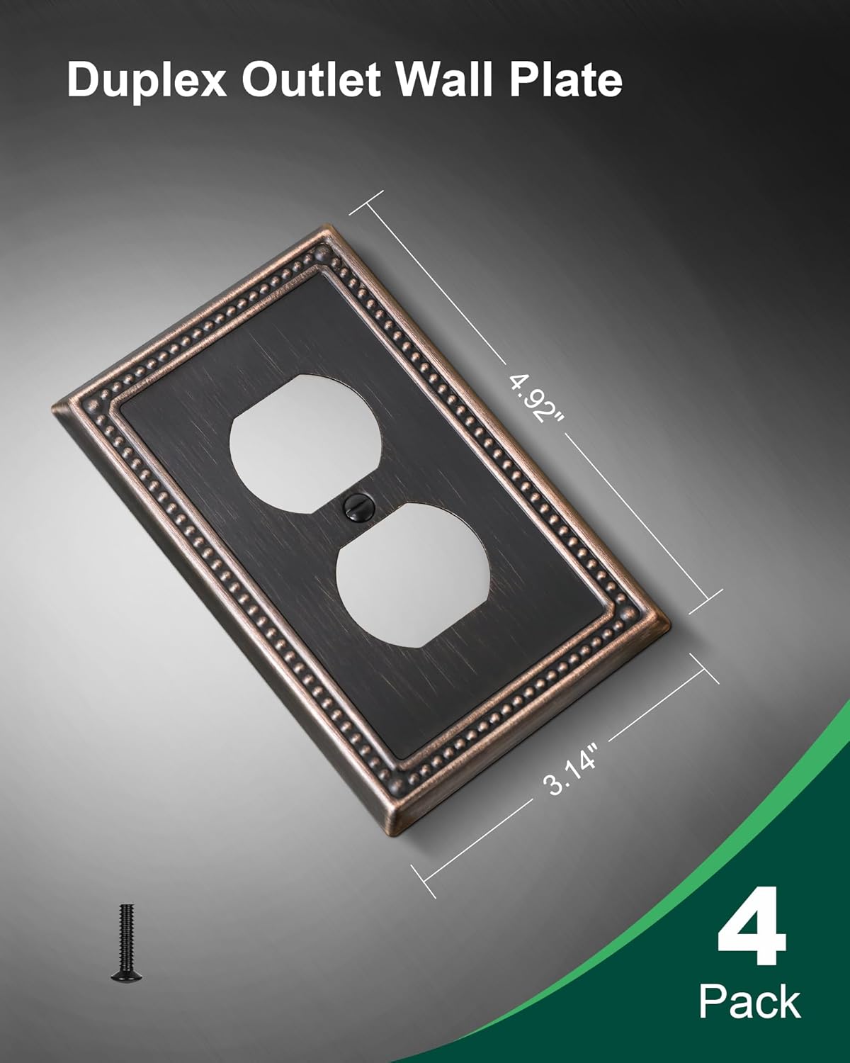 4-Pack Duplex Outlet Cover Plate, Aged Bronze Metal Wall Plates for Electrical Outlets, 1 Gang Receptacle Light Switch Cover, Pearls Decorative Switch Plates and Outlet Covers