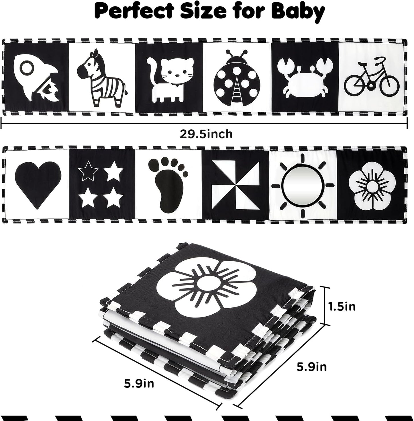 URMYWO Black and White Tummy Time High Contrast Newborn Toys 0-3 Months, Soft Baby Book, Visual Stimulation Montessori Sensory Infant Toys 0-6-12 Months, Shower Gift for Boys Girls