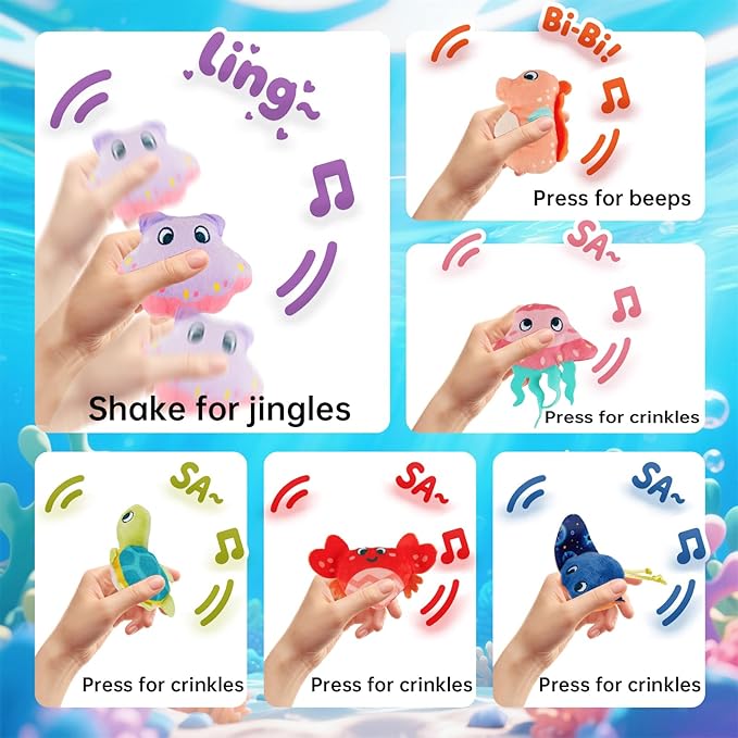 Soft Rattle Montessori Baby Toys 6-12 Months, Soft Barn Ocean Playhouse with 6 Stuffed Animals, Sensory Development Activity, Toddler Learning Toys (Ocean Whale)