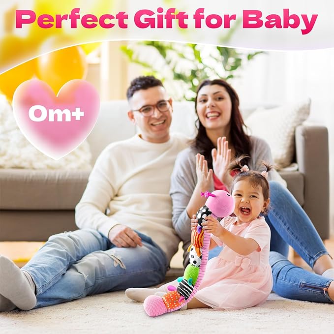 HEMRLY Baby Gifts Toys, Sensory Toy 0-6 Months, Musical Stuffed Caterpillar Plush with Soft Teether, Rattle for Tummy Time, Infant Car Seat Toy for 0-3-6-12 Month Boys Girls Gifts - Spotted Pink