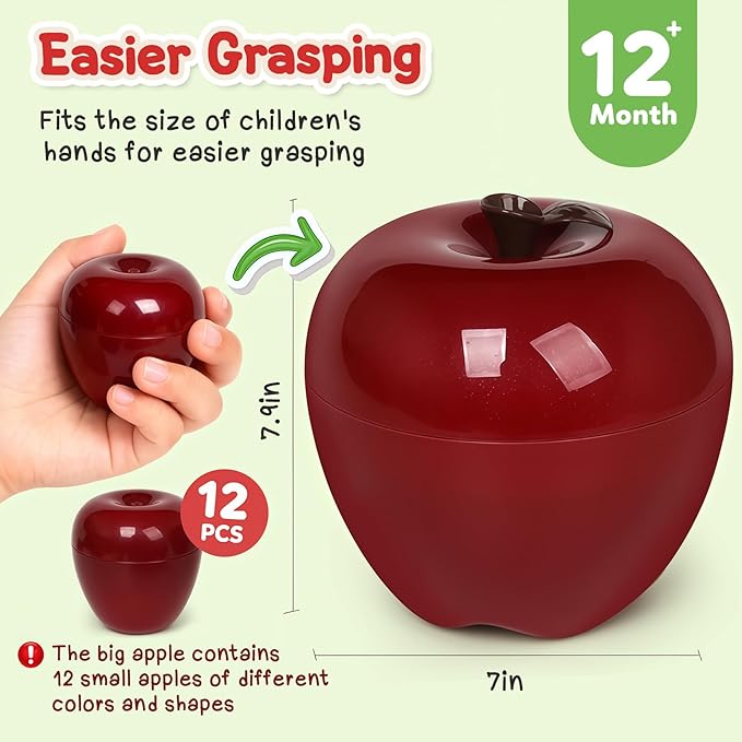 Apple Toys,Montessori Geometric Shape Sorter Toys for Toddlers 12 Month,Early Educational Learning Color Sorting & Matching Games,Fine Motor Activities for Preschool Classroom & Gifts