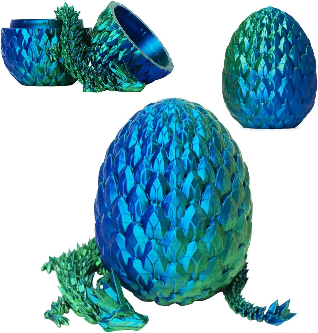 3D Printed Dragon Egg, Beautiful Flexible Joints Executive Desk Toys, Gifts for Adults and Kids (Laser Blue&Green)