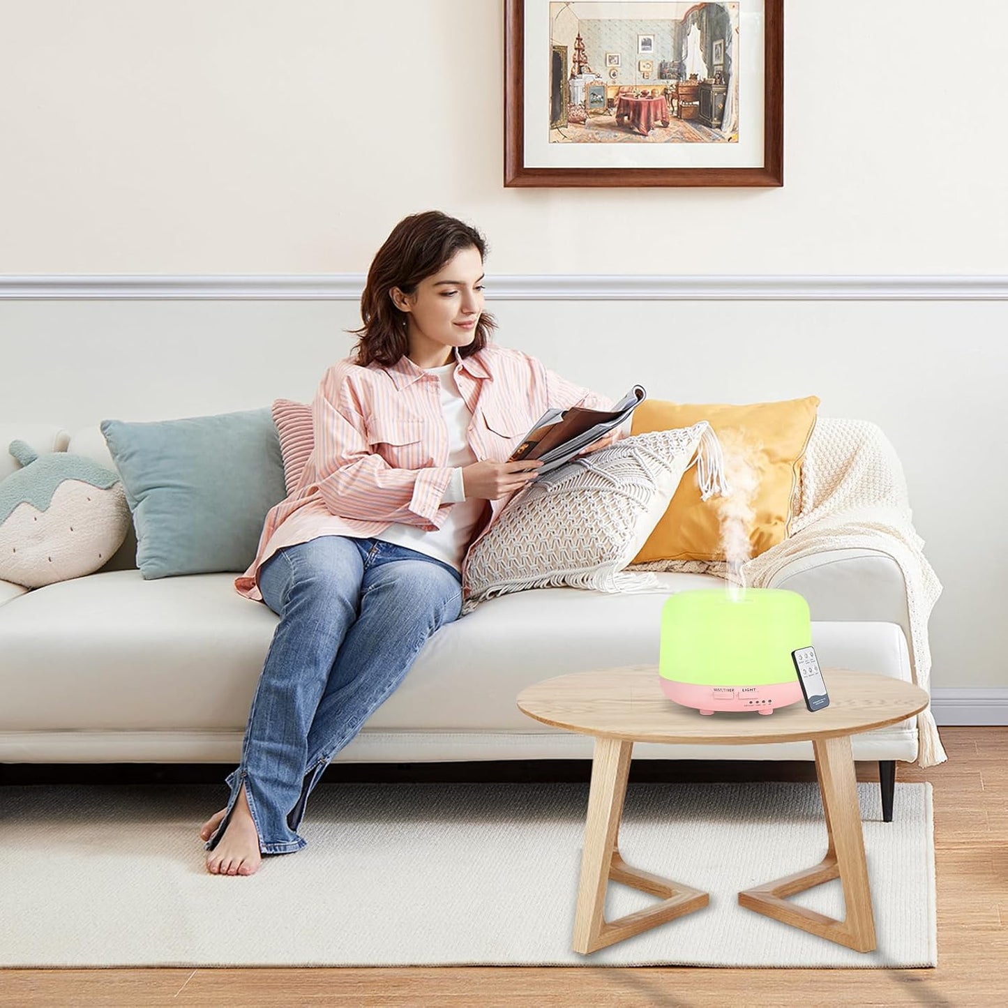 300ML Essential Oil Diffusesrs Remote Control, Aromatherapy Ultrasonic Diffuser, Cool Mist Aroma Humidfier Diffuser, 7 Color Changing LED Light, Auto-Off, Timer for Home, Room, Office, Kids.(Pink)