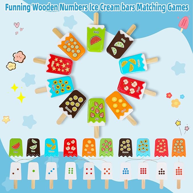1-10 Number Matching Ice Cream Toy - 20 Pcs, Fun Number Toys for Kids, Toddler Number Learning Toys, Preschool Learning Activities, Montessori Toys Gift for 3+ Year Old Kids