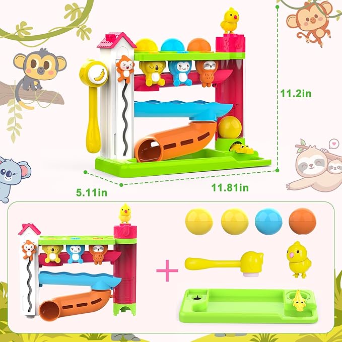 Musical Toy for 1-2 Year Old Boys,Educational Baby Toys 12-18 Months,Ball Drop Toy with English & Spanish,Fine Motor Toys for Toddlers 1-3,Birthday Gift for 1+ Year Old Boy (Green)