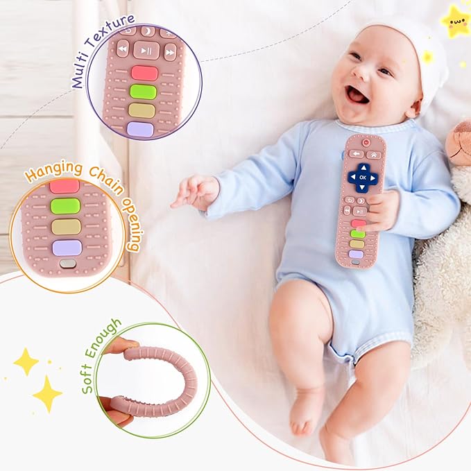 Hooku Silicone Teethers for Babies 0-6 Months, Teething Toys for Babies 6-12 Months, Baby Remote Control Toy, Infant Toys 0-3 Months, Sensory Chew Toys, Toddler Newborn Baby Girl Boy Gifts