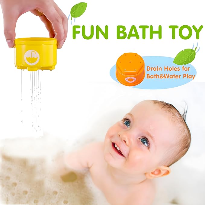 Stacking Cups Baby Toy Set, Nesting Stacking Toys for Toddlers 1-3 Montessori Toys for 1 Year Old Babies 6-12-18 Month Stackable Number Blocks Infant Sensory Bath Easter Basket Stuffers Gifts