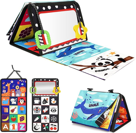 URMYWO Tummy Time Toy - Black and White High Contrast Baby Toys for Newborn - Baby Visual Stimulation Mirror - Montessori Sensory Crinkle Toy for Infant 0-3-6-12 Months - Shower Gift for Boy Girl