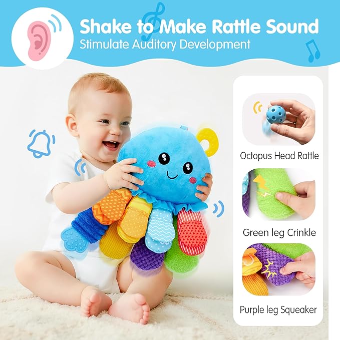 hahaland Baby Sensory Toys 3-6 Month - 15 in 1 Soft Tummy Time Toy with Crinkle Rattle Mirror for Infant Hanging Carseat Toys for 0-6 Month Developmental Newborn Montessori Toy for 3 4 5 6 Months