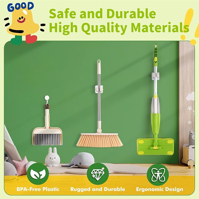 Kids Spray Mop,Toddler Mop Cleaning Set, Real Working Mini Mop & Kids Broom Dustpan Set, Housekeeping Pretend Play Toy, Montessori Kid Cleaning Toy Set Includes Organizer Clip -Green