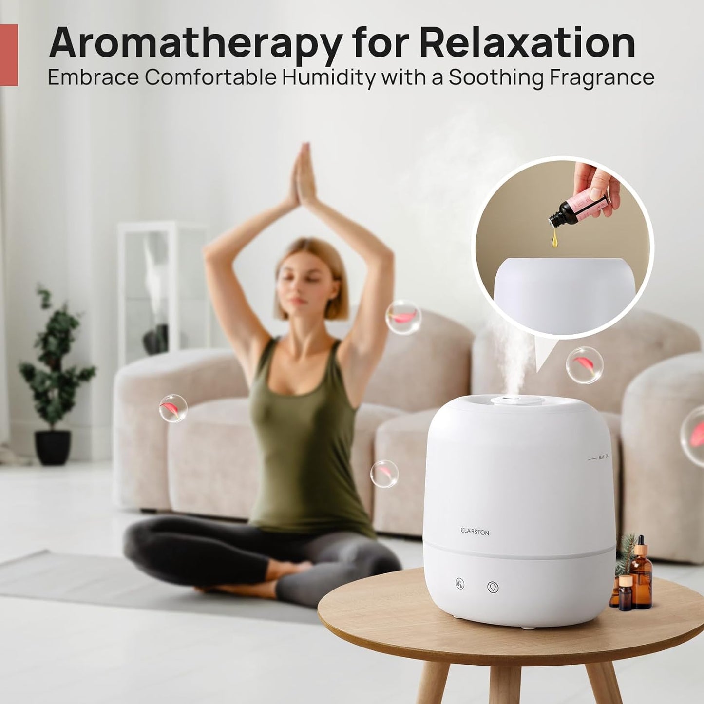 2L Cool Mist Humidifier for Bedroom with 360° Adjustable Nozzle, High and Low Mist Levels, Ultra-Low Noise, Light-Off, No BPA, Auto Shut Off, Ideal Baby Humidifier with Easy Top Filling