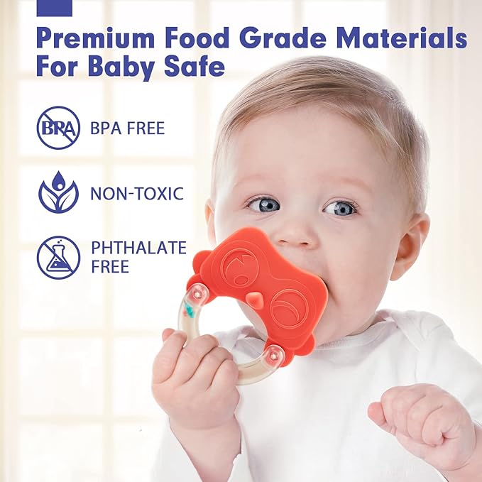 hahaland Baby Toys 0-6 Months - Baby Rattles Teething Toys 3-6 Months, Newborn Infant Toys 6-12 Months, Teether Grasping Shaker Toy Baby Gifts 6 5 4 3 Month Old Must Haves Stocking Stuffers for Babies