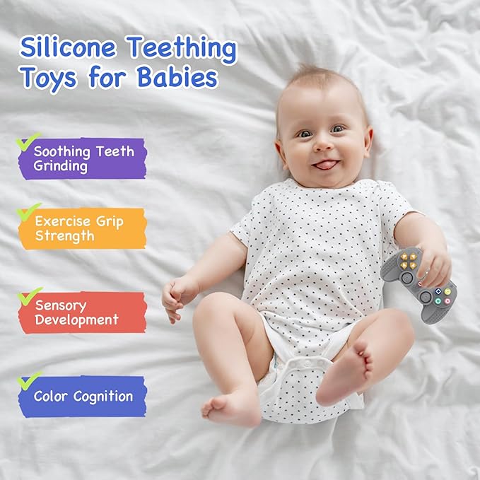 Hooku Silicone Teething Toys for Babies 0-6 Months, Teethers for Babies 6-12 Months, Remote Teether for Baby, Sensory Toys for Babies, Baby Chew Toys