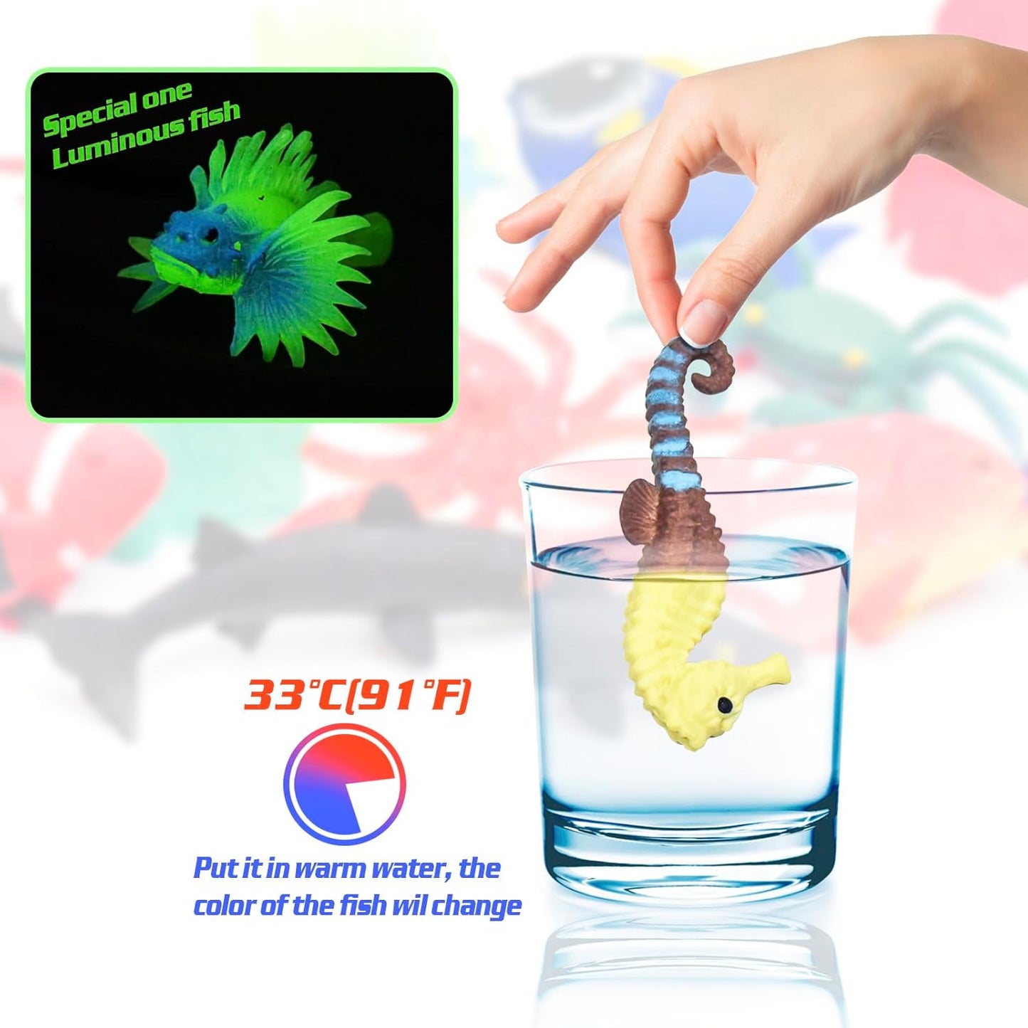 10 Pcs Fish Animal Figure Bath Toys, Sea Animal Color Changing Toys, Sea Creatures for Kids 3 Years and up, for Themed Parties, Cake Topper, Kids Easter Basket