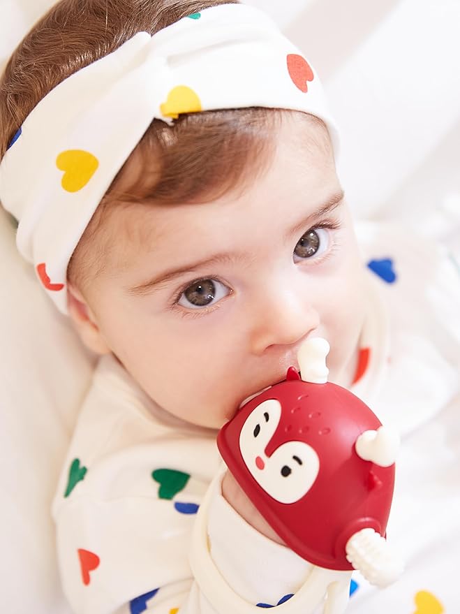 Smily Mia Baby Christmas Stocking Stuffers, Baby Teething Toys丨Penguin Teether for 0-6M, Reindeer Chew Toys for 3-6M,Teething Mittens for 6-12M Babies, My First Christmas Gift, Pine Green