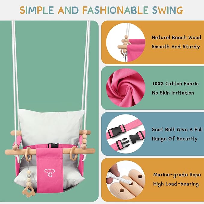 2 in 1 Baby Jumper with Toddler Swing, Baby Jumpers and Bouncers,Indoor Outdoor Toddler Swing Set（Pink）