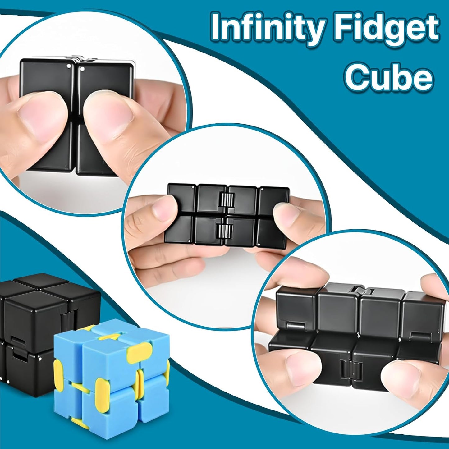 3PC Fidget Toys Adults Set, Cool Mini Gadget Sensory Pack with Infinity Fidgets Cube Figette Pad Magnetic Rings ADHD Anxiety Relief Stress Toys for Teen Office Desk Toy for Boy & Girls -Blue