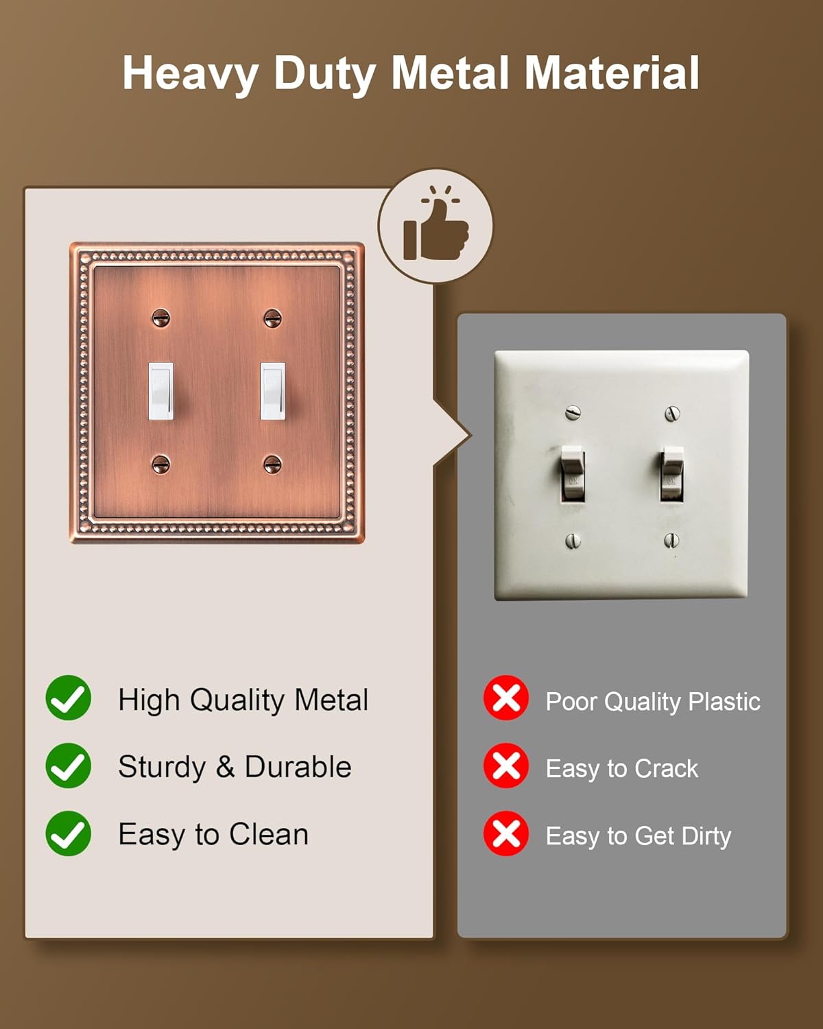 2-Pack Double Toggle Light Switch Cover Plate, Pearls Decorative Dual Switch Plate Covers, Antique Copper 2 Gang Metal Wall Plate, Corrosion Resistant