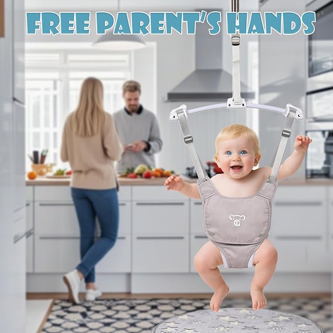 Baby Jumper, Baby Jumper Doorway with Adjustable Strap, Protable Baby Jumpers and Bouncers, Easy to Assemble, Baby Bouncer Jumper with Soft Rug