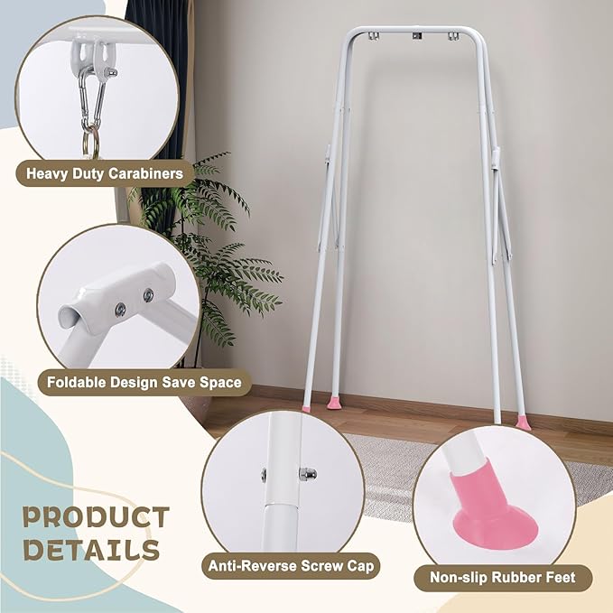 2 in 1 Baby Jumper with Swing - Indoor and Outdoor Use, Toddler Swing with Foldable Stand （Pink）