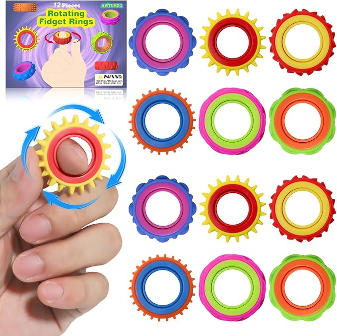 12 Pack Fidget Toys Adults Sensory Rings，Quiet Anxiety Fidgets for Classroom，Pain Stim Little Ouchies Stress Relief Sensory Toys for Kids ADHD