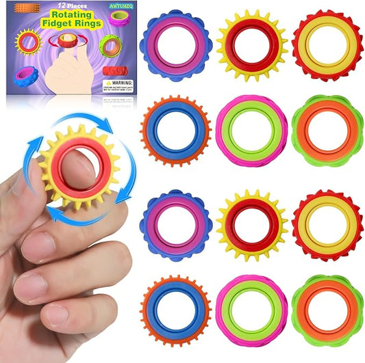 12 Pack Fidget Toys Adults Sensory Rings，Quiet Anxiety Fidgets for Classroom，Pain Stim Little Ouchies Stress Relief Sensory Toys for Kids ADHD
