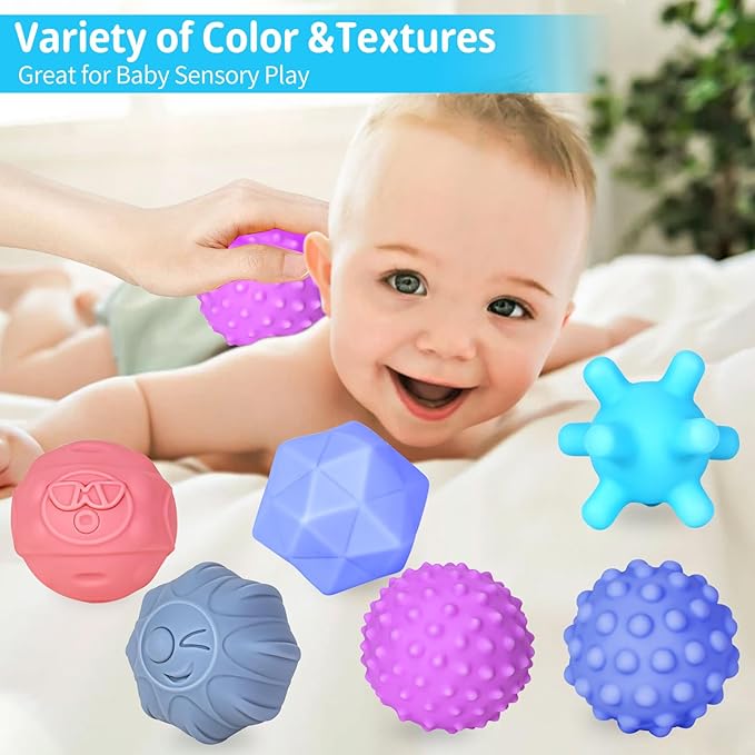 12 Pcs Sensory Balls for Toddlers 1-3, Sensory Baby Toys 6-12 Months, Montessori Toy for Babies 6-12 Months Squeeze, Infant Toys Soft Multi Ball Set Gifts with Bright Color Textured
