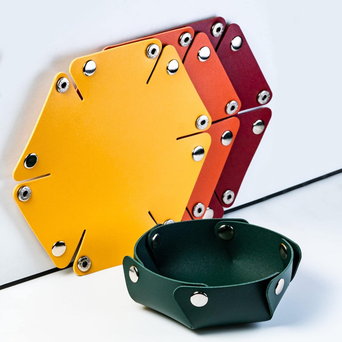 4 Pieces Small Dice Case & Dice Storage Box PU Leather Folding Round Dice Holder for Store Polyhedral Dice Set, Integrated Felt Dice Tray for Board Games