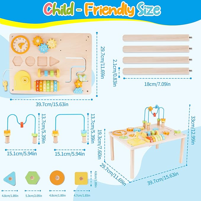 ATOYUS Activity Table for 1 2 Year Old, Wooden Montessori Toys Activity Center for Toddlers 1-3 Boys Girls, 8 in 1 Kids Sensory Game Play Table, 1st 2nd Christmas Birthday Gifts for 12 Months+ Baby