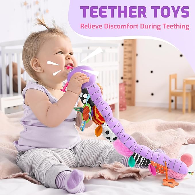 Sumobaby Baby Toys 0-6 6-12 Months, Music Caterpillar Plush Toy with Baby Mirror, Pull String&Crinkle Rattle,Infant Teething Toys,Tummy Time for 0-3-6-12 Month Boys Girls Newborn Gifts (Purple-Leaf)