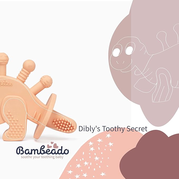 Bambeado Baby Teether Toy: Dibly - The Dino Baby Teething Toys BPA-Free Teethers Inspired by Nature with Natural Rubber Pacifier