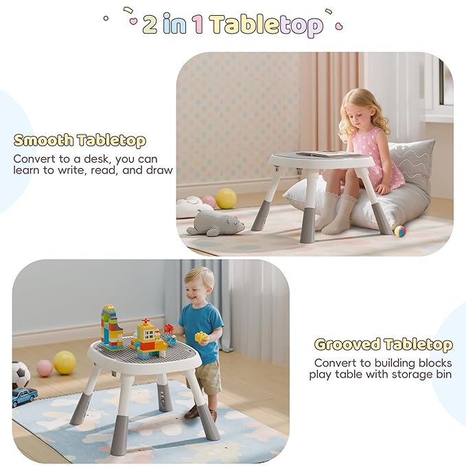 Baby Activity Center, Baby Jumpers and Bouncers with 5 Toys, Lights & Music, Adjustable Heights, 3-Stage Activity Center & Play Table, 360° Rotary Interactive Play Center for Baby Ages 6m+ (White)