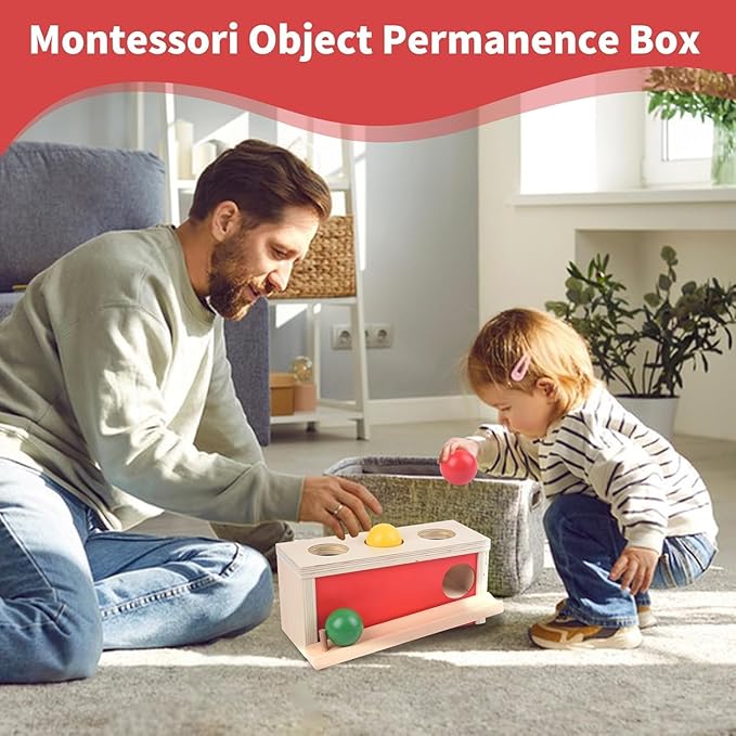 Montessori Object Permanence Box for Baby 6 Months+,Wooden Ball Drop Toy, Early Learning Activity, Educational Cause and Effect Game, Developmental Gift for Boys Girls