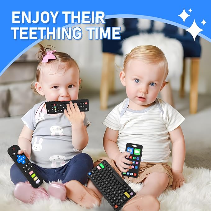 Teething Toy for Baby 3 6 12 18 Months, Realistic Remote Control and Mobile Phone Baby Teether Toy, Baby's Chew Toys, Food Grade Silicone Teething Toys for Infants, BPA Free, for Babies Gum Relief