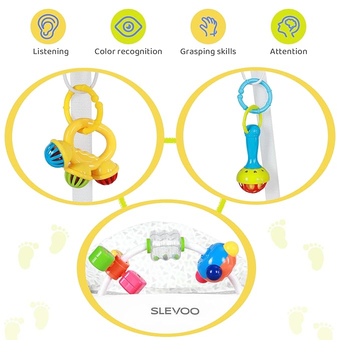 Slevoo Baby Jumper, Baby Door Jumper with Bumper, Play Tray and Two Jingle Rattles