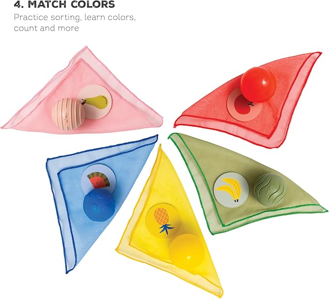 Taf Toys Sensory Baby Tissue Box, Object Permanence Box, Imaginary Play for Infants & Toddlers, Montessori Square Sensory Toys Colorful Pull Scarves, Play Balls & Cards Educational Preschool Learning