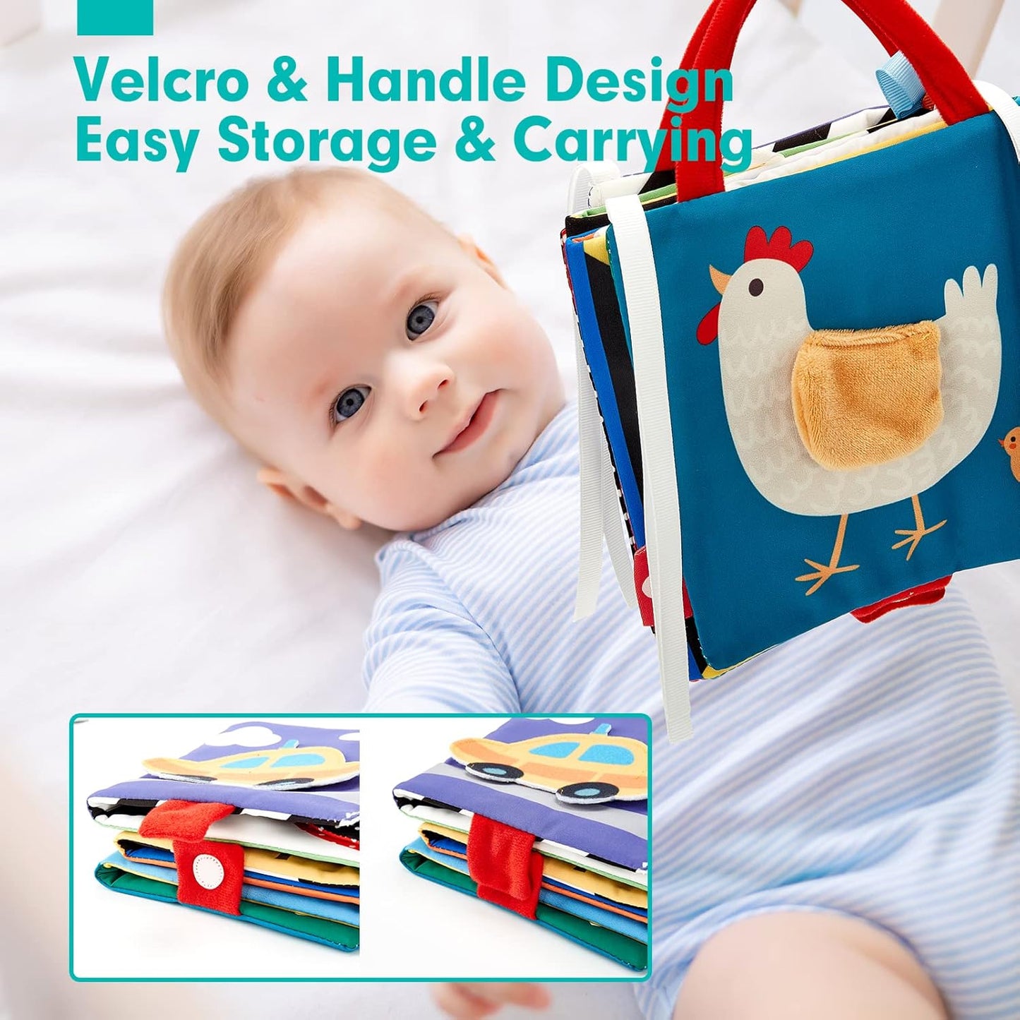 hahaland Baby Toys 0-6 Months - High Contrast Newborn Toys - Baby Tummy Time Books 0-6 Months with Crinkle, Squeaky Sounds, Touch Feel, Visual Stimulation