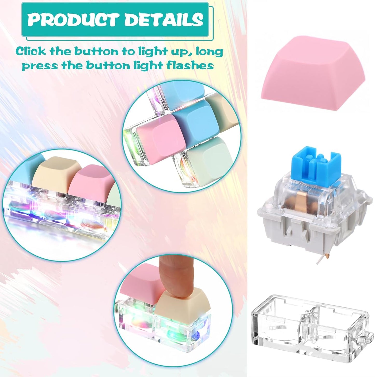 4 Pcs Keyboard Fidget Keychain Decompression Toys Keyboard Fidget Clicker Finger Keyboard Toys,Fidget Keychain with LED Light Stress Relief Keyboard,Keyboard Clicker for Gifts to Pass The Boring Time