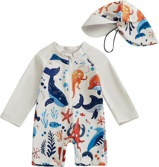 Hnyenmcko Baby/Toddler Boy Rash Guard Swimsuit Long Sleeve One Piece Zipper Swimwear Sunsuit Infant Bathing Suit Beachwear