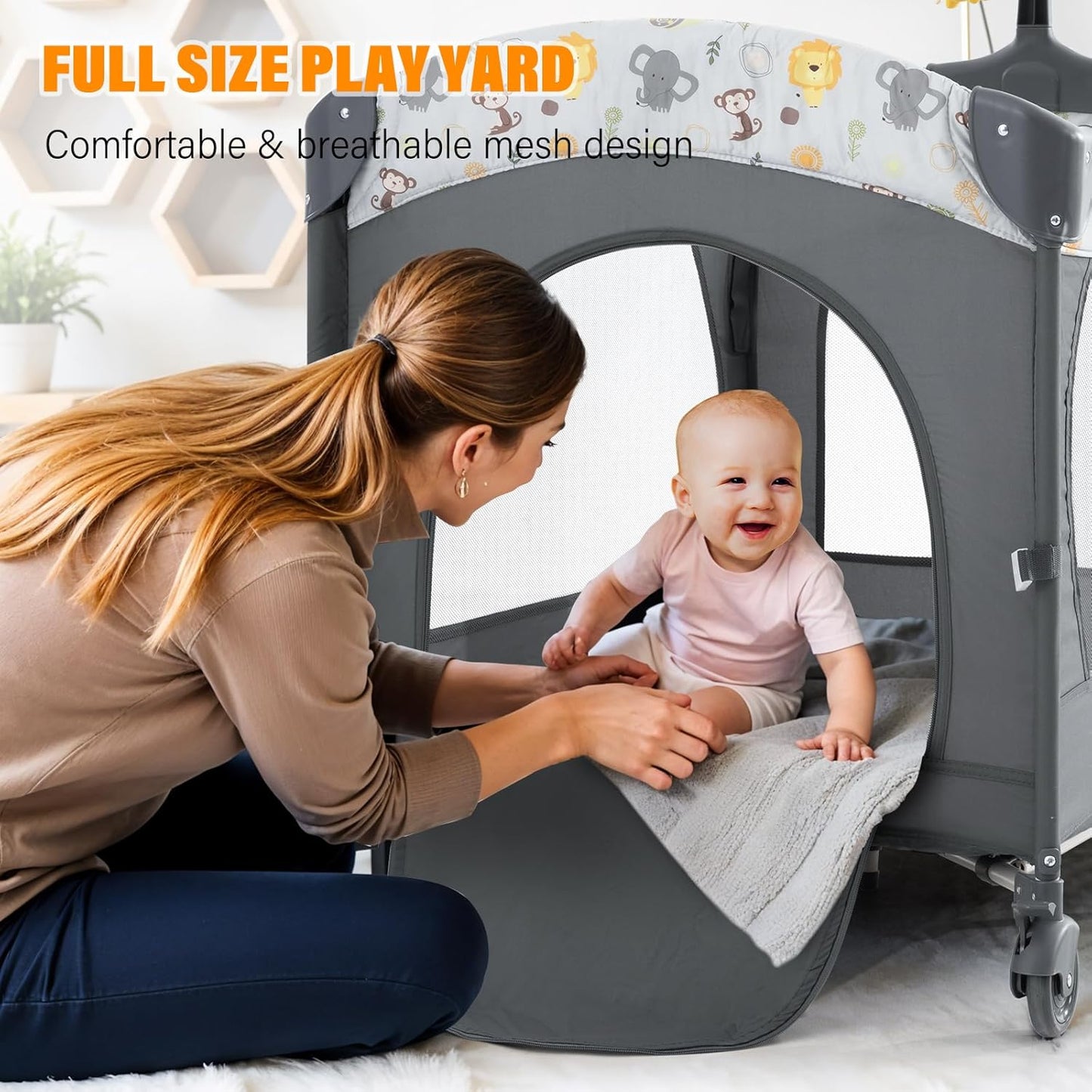 5 in 1 Infant Newborn Baby Crib,Baby Bassinet Bedside Cribs,Pack and Play and Changing Table,Portable & Music Box,Portable Travel Crib,Dark Gray