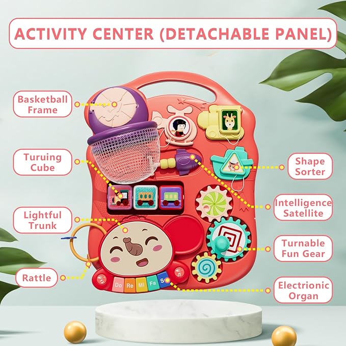 Upgraded 5 in 1 Baby Walker and Activity Center for Baby Girl, Learning to Walk, Sit to Stand, Early Learning Push Toys for Infant 12 Months, Walking Toys Gift for Toddler Girls, Red