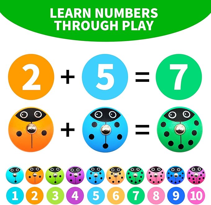 MOONTOY Wooden Ladybug Montessori Toys for 1 2 3 4 Year Old Boy Girl Learning Toys for Toddlers 1-3 Magnetic Fishing Game Number Block Counting Color Shape Sorter Puzzle Easter Basket Stuffers Gift