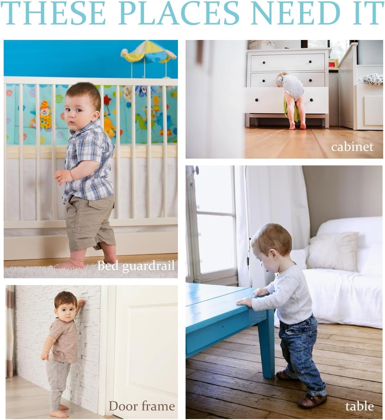 3 in 1 Breathable Crib Rail Covers for Life Size Cribs,White Soft Anti-Collision Strip Corner Covers,Protect Baby Teeth and Save Crib Rails, Rail Edge Protector Strip (White-4pc)