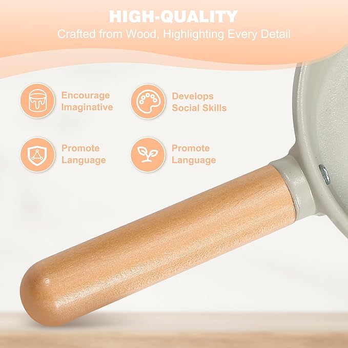 Wooden Play Cookware Set, Pretend Play Kitchen Accessories Toys Set for Kids Toddlers, Including Play Dishes, Pan, Tableware, Utensils